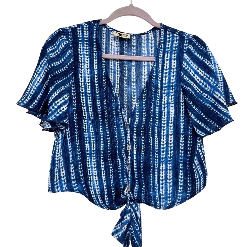 Show Me Your Mumu Blue Tie Dye Flutter Sleeve Button Down Blouse Womens S Casual